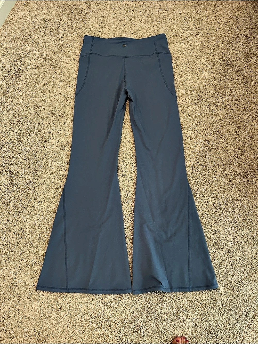 Fabletics High-Waisted Crossover Flare Pants in Blue Large NWT large